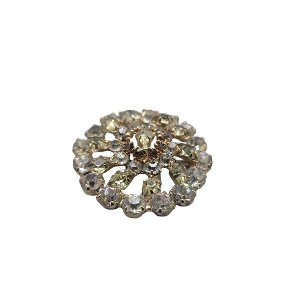 Sparkling Unsigned Rhinestone Brooch Brown Clear Green Stones - Picture 4 of 13